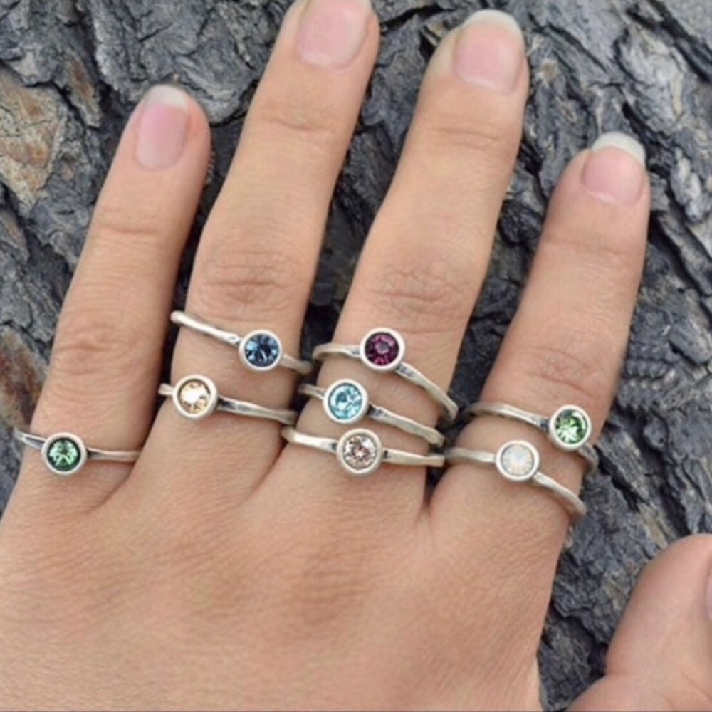 Swarovski Crystal Birthstone Solitaire Stackable Rings- sz 6, 7 or 8- Boutuque
